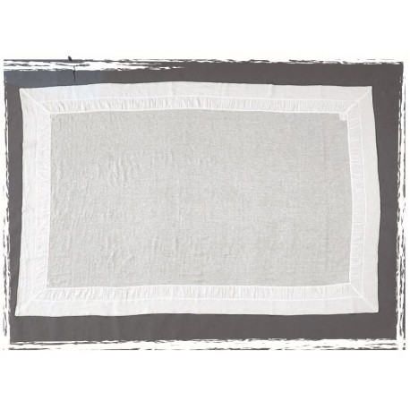 Tovaglia puro lino Arte Pura con cornice e goffratura - 180x270 cm - Gesso old