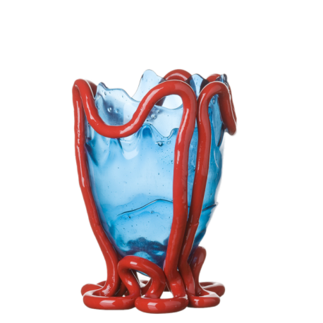 Vaso Indian Summer L blu trasparente e rosso