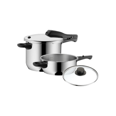 Set 2 pentole a pressione WMF Perfect 6,5 l te 3 lt con coperchi