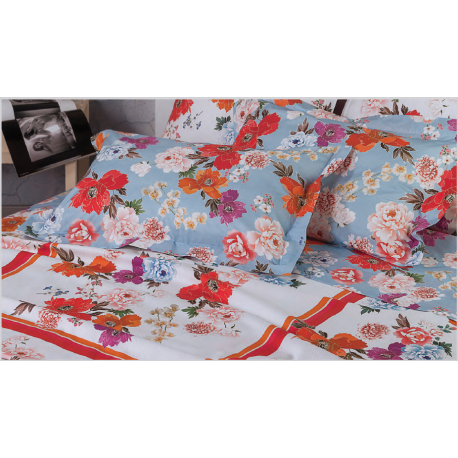 Lenzuola matrimoniale Mirabello Somei azzurro completo con federe