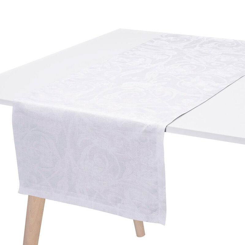 Le Jacquard Francais striscia da tavola puro lino Tivoli 50x150 cm - blanc