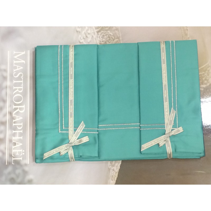 Mastro Raphael set lenzuola api satin matrimoniale ricami metallici doppia bacchettina verde