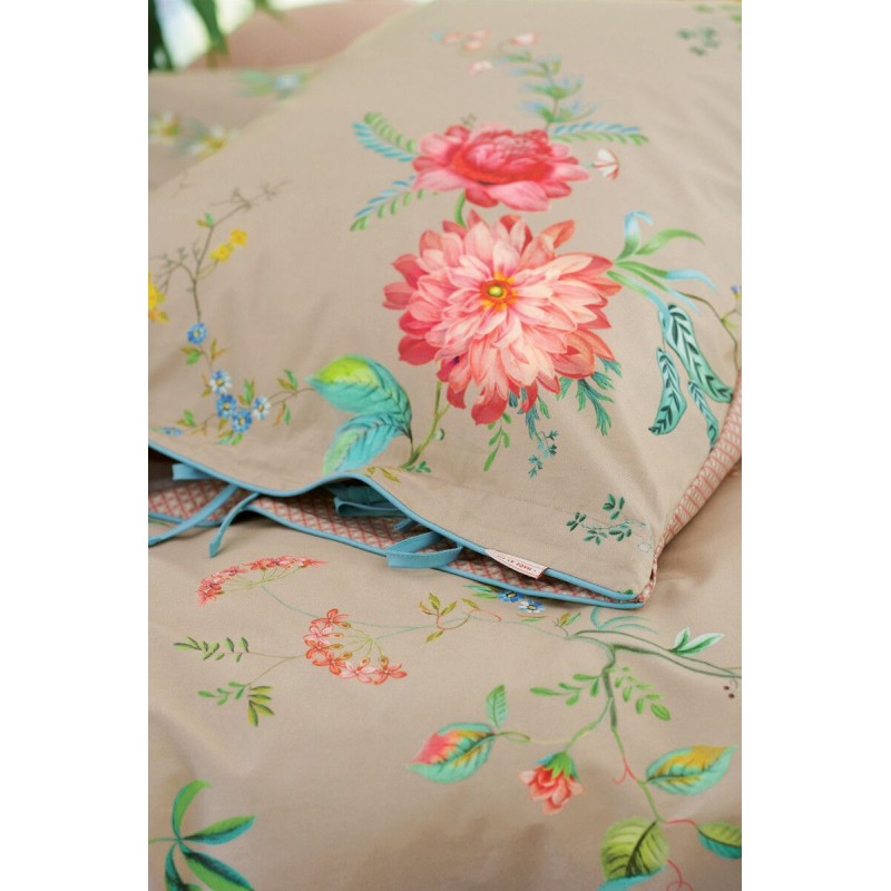 Pip Studio copripiumino matrimoniale Fleur Grandeur khaki con 2 federe