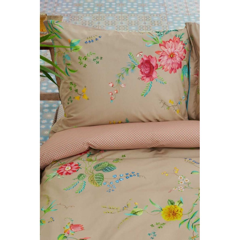 Pip Studio copripiumino matrimoniale Fleur Grandeur khaki con 2 federe