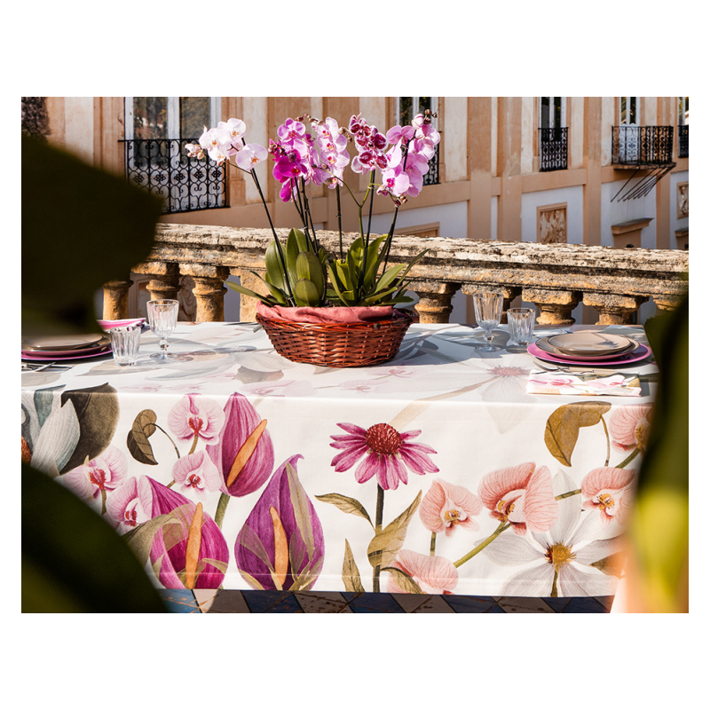 Tovaglia antimacchia TheNapking Floralia raso di cotone 180x270 cm